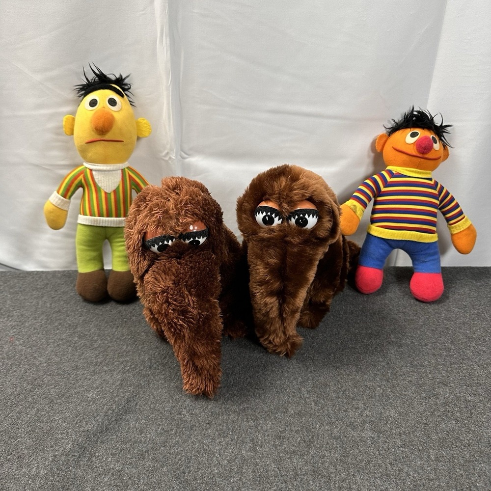 Vintage Sesame Street Bert Ernie Applause Elephant Puppet Plush Lot 4
